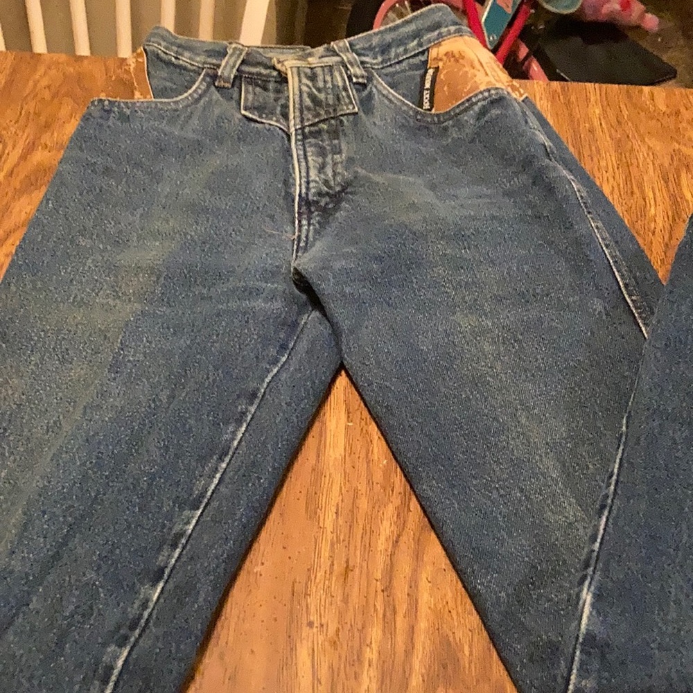 Vintage Rockies blue jeans with faux leather